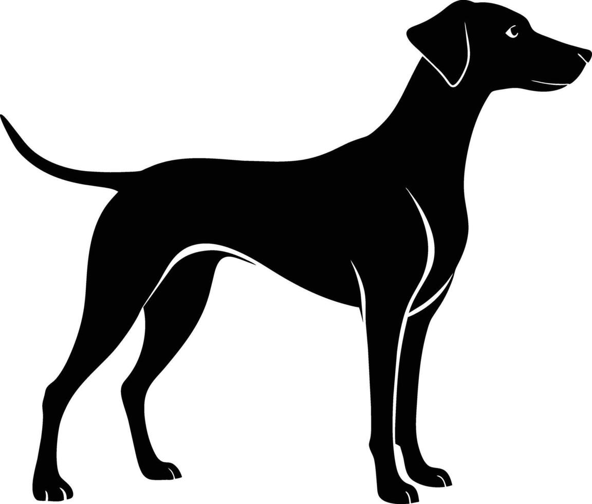 zwart en wit silhouet van een jacht- hond staand vector