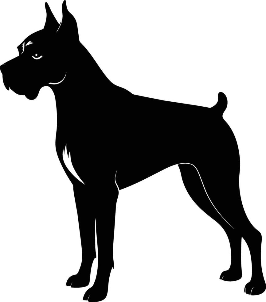 zwart en wit silhouet van een bokser hond staand vector