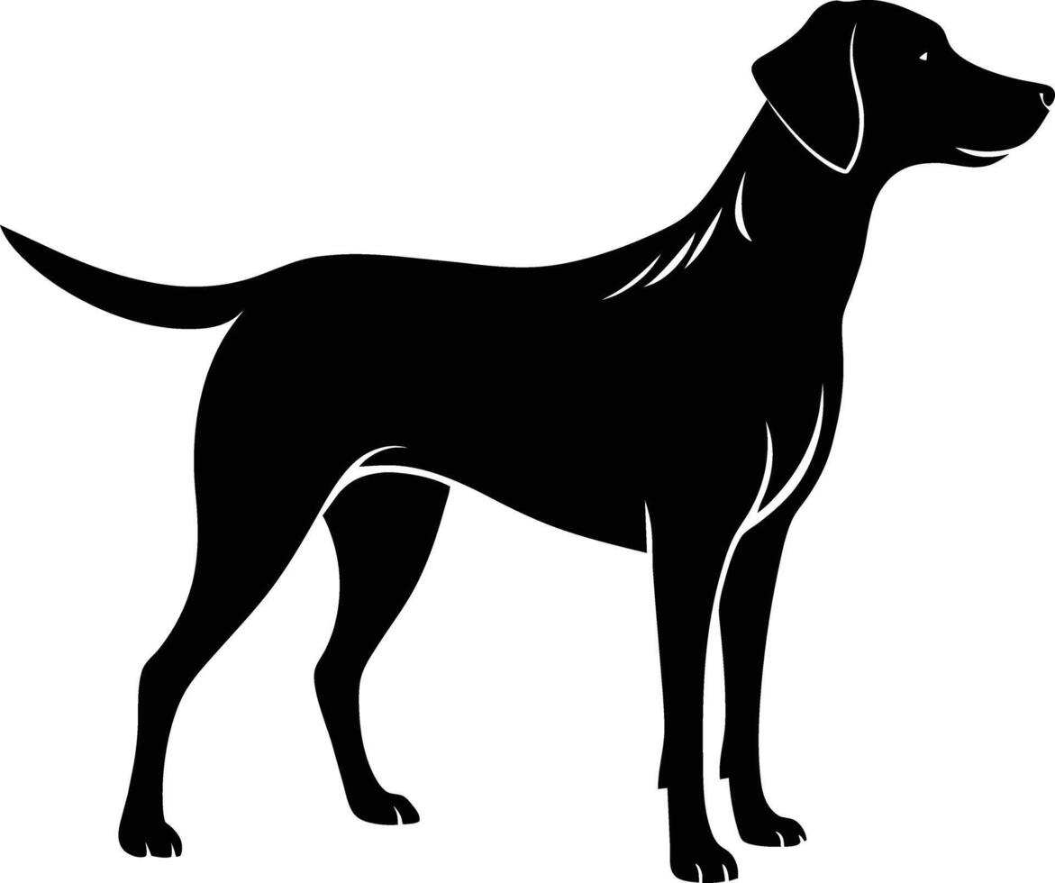 zwart en wit silhouet van een jacht- hond staand vector