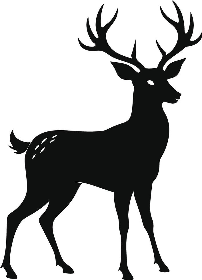 een zwart silhouet van een whitetail hert staand Aan een wit achtergrond vector