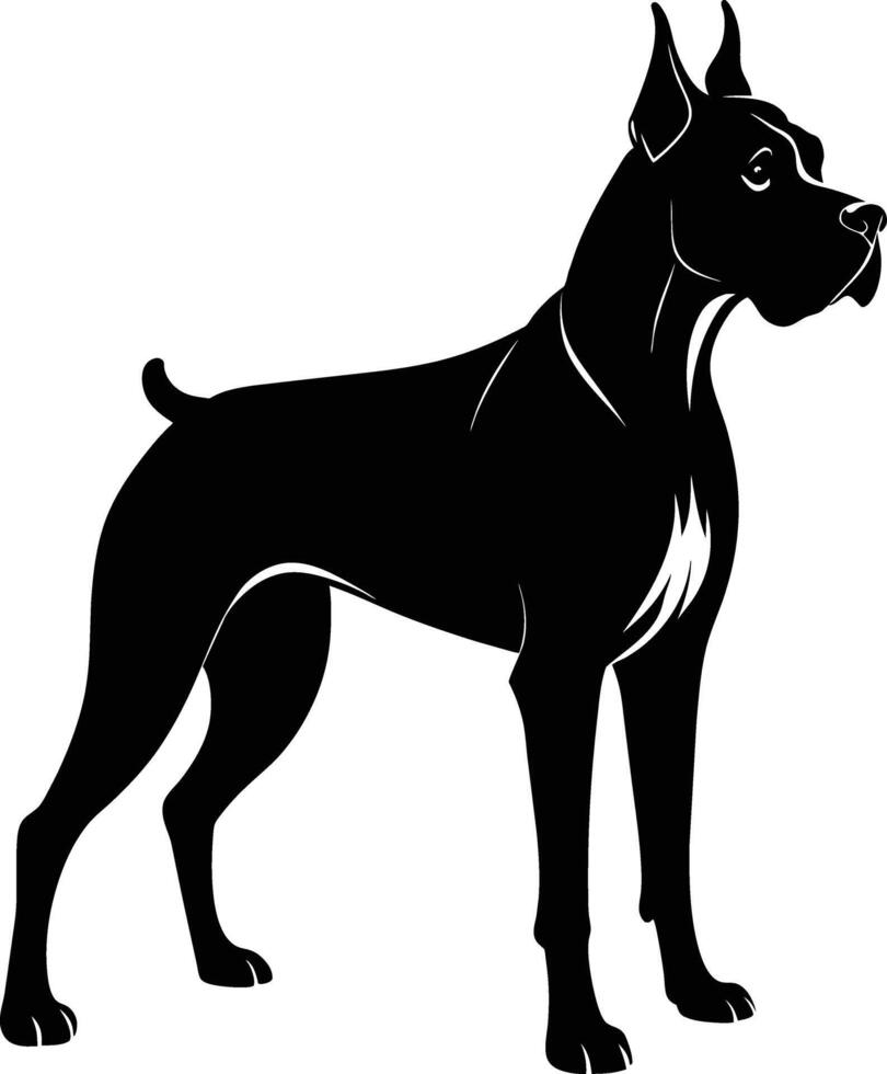 zwart en wit silhouet van een bokser hond staand vector