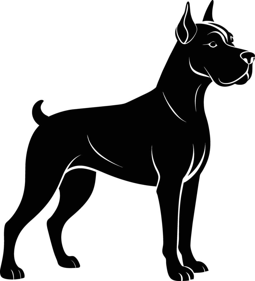 zwart en wit silhouet van een bokser hond staand vector