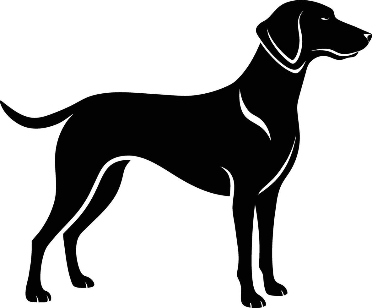 zwart en wit silhouet van een jacht- hond staand vector