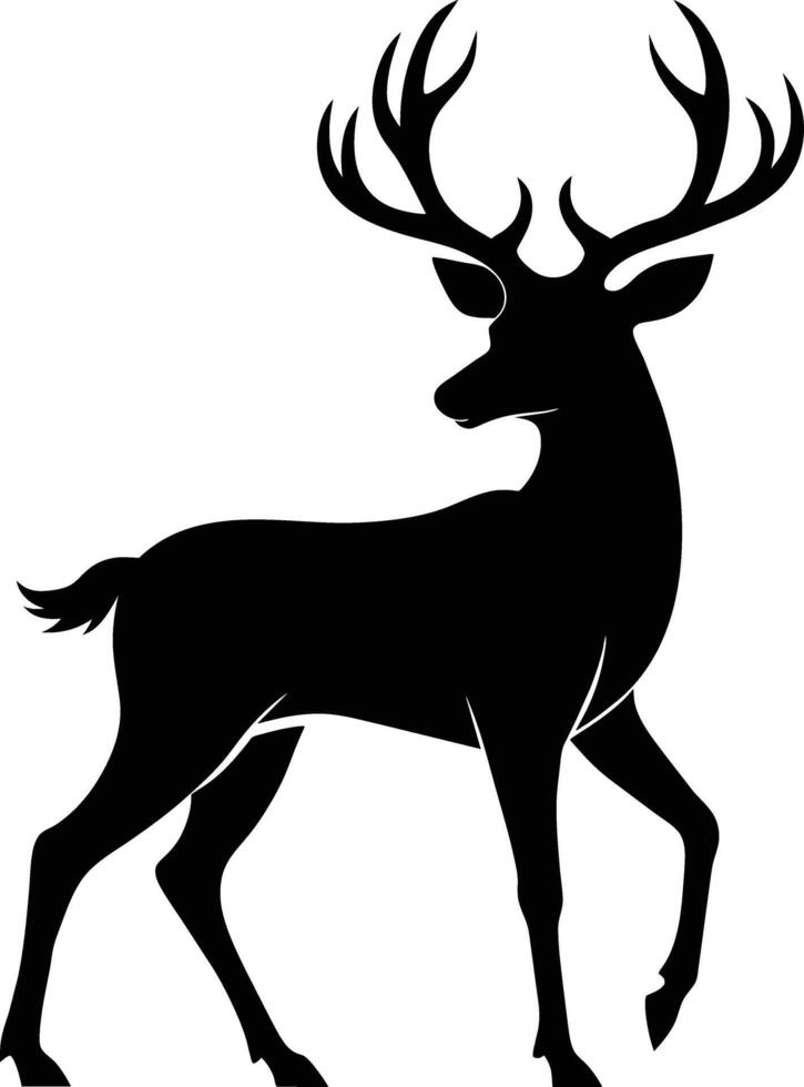 een zwart silhouet van een whitetail hert staand Aan een wit achtergrond vector