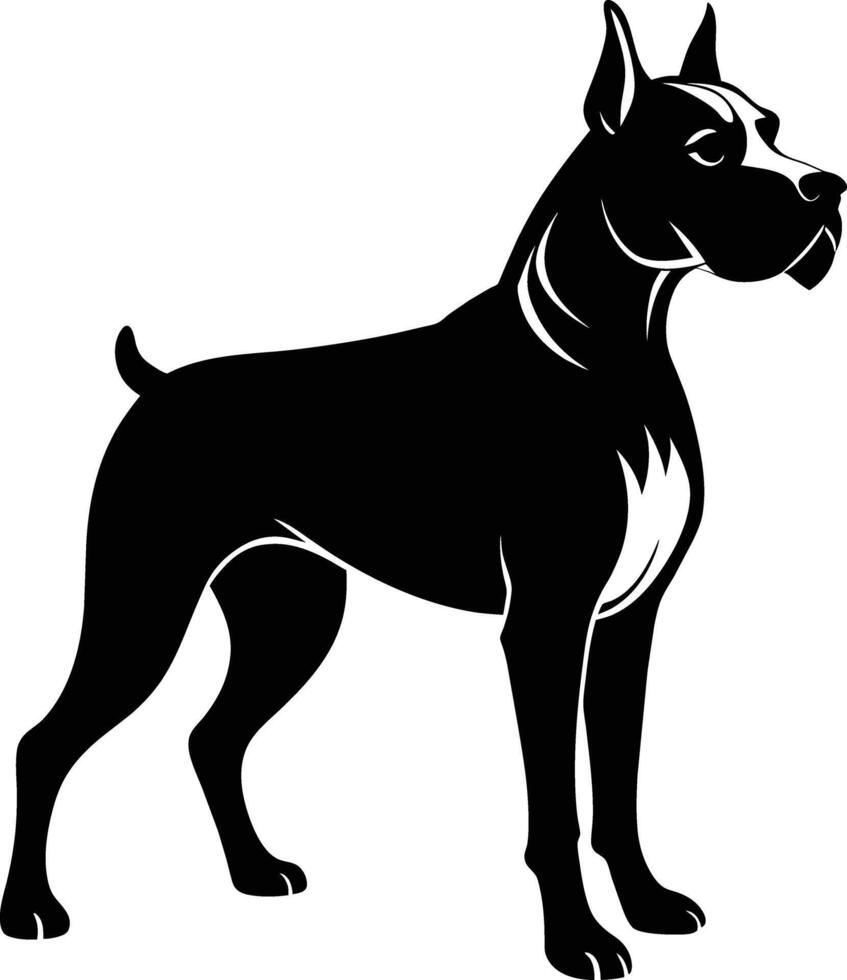 zwart en wit silhouet van een bokser hond staand vector