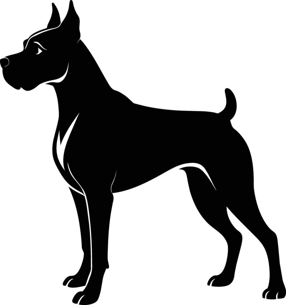 zwart en wit silhouet van een bokser hond staand vector