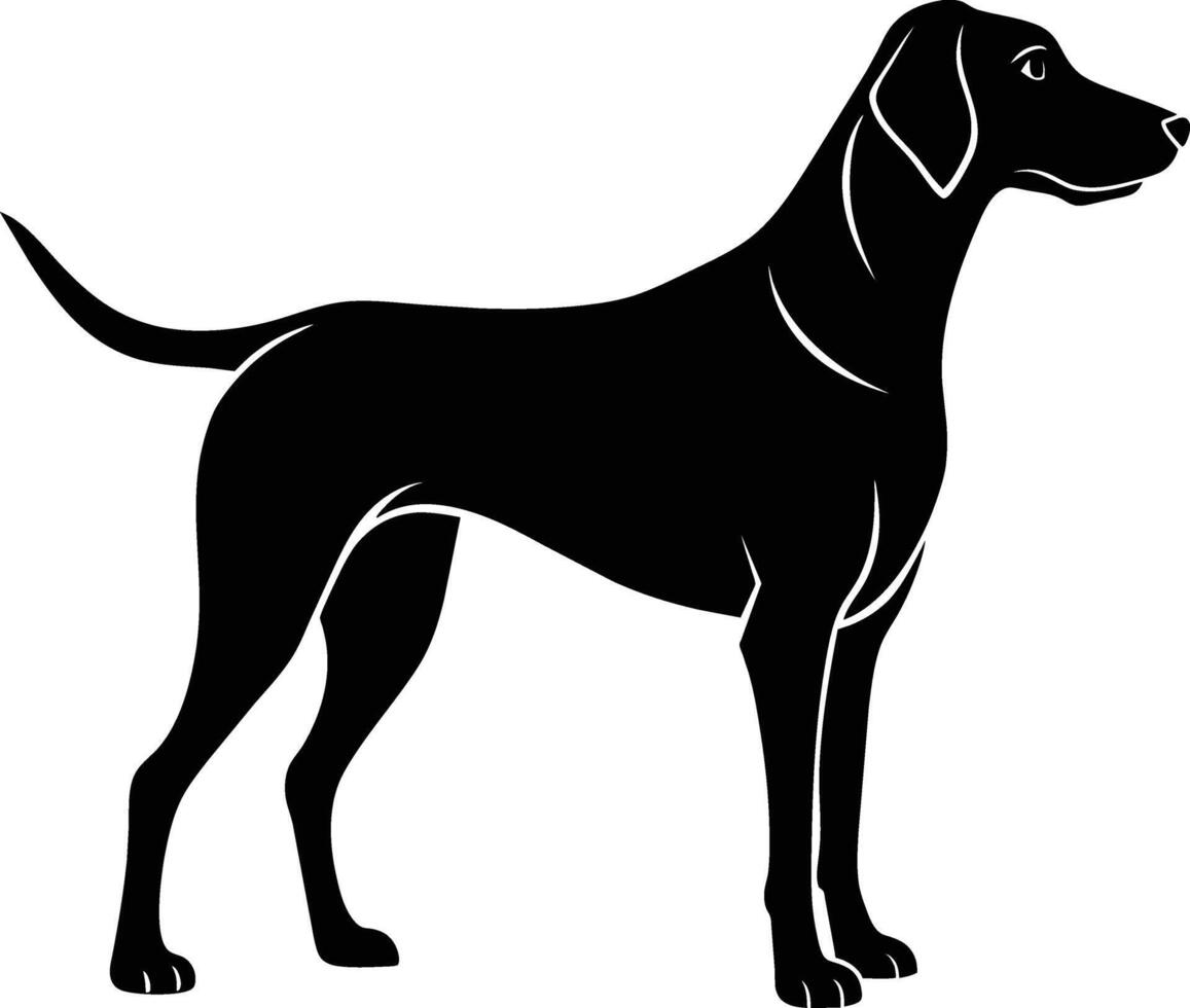 zwart en wit silhouet van een jacht- hond staand vector