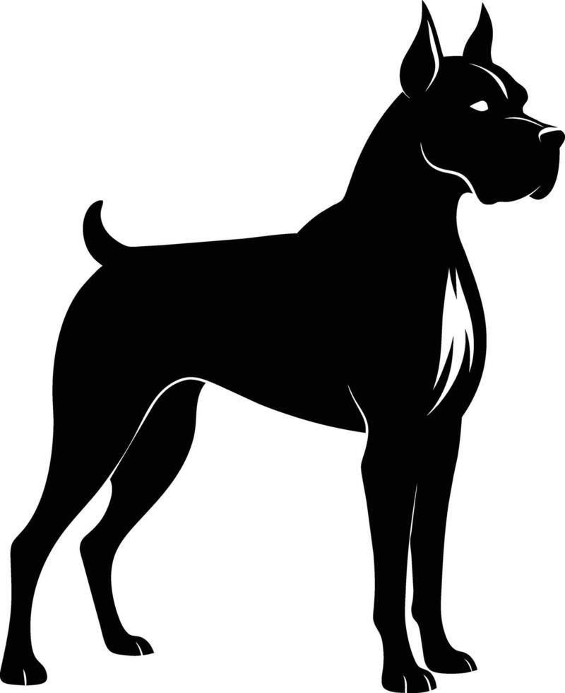 zwart en wit silhouet van een bokser hond staand vector