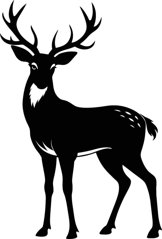 een zwart silhouet van een whitetail hert staand Aan een wit achtergrond vector