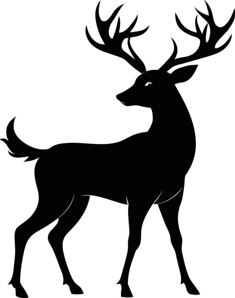 een zwart silhouet van een whitetail hert staand Aan een wit achtergrond vector