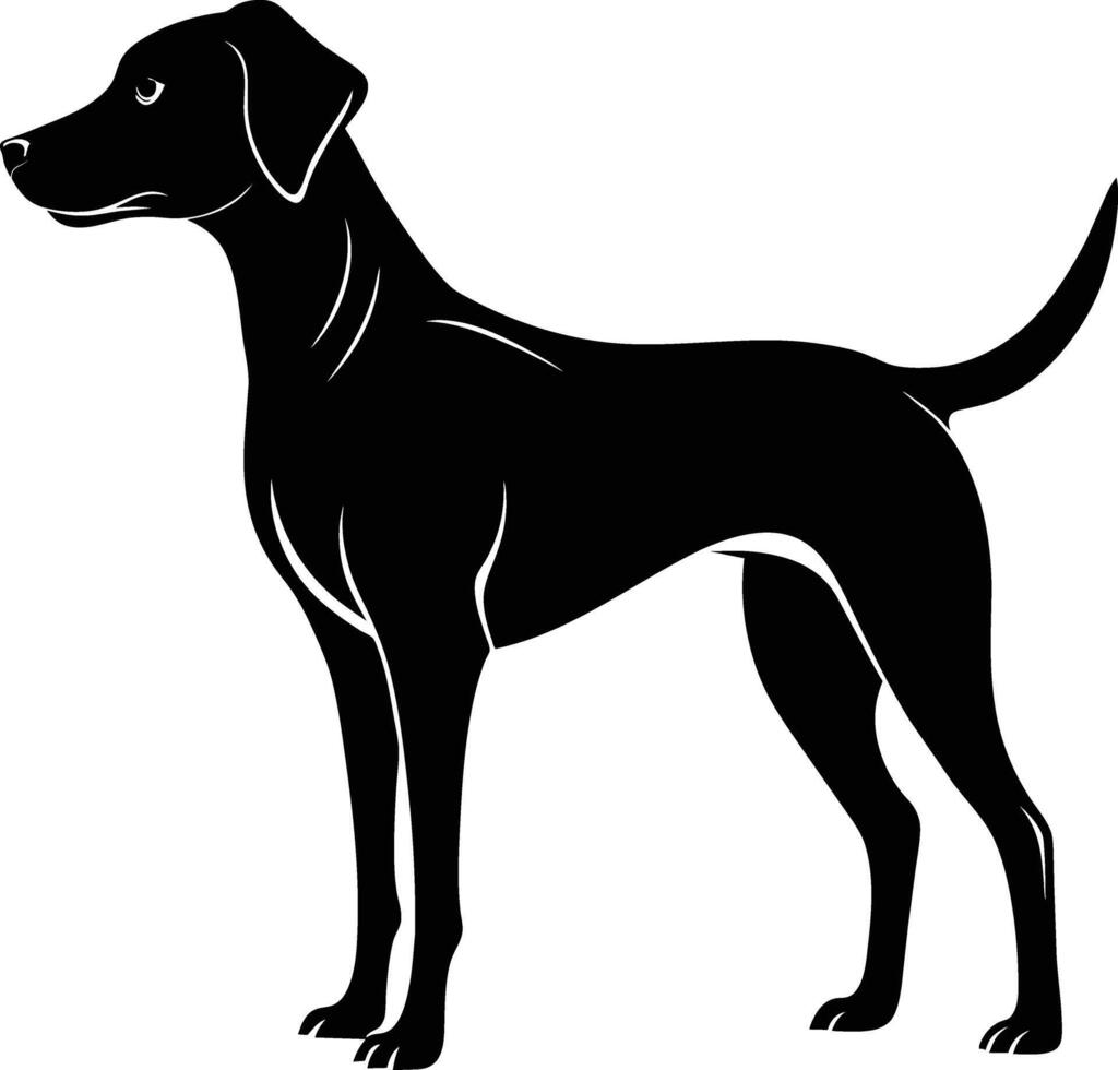 zwart en wit silhouet van een jacht- hond staand vector