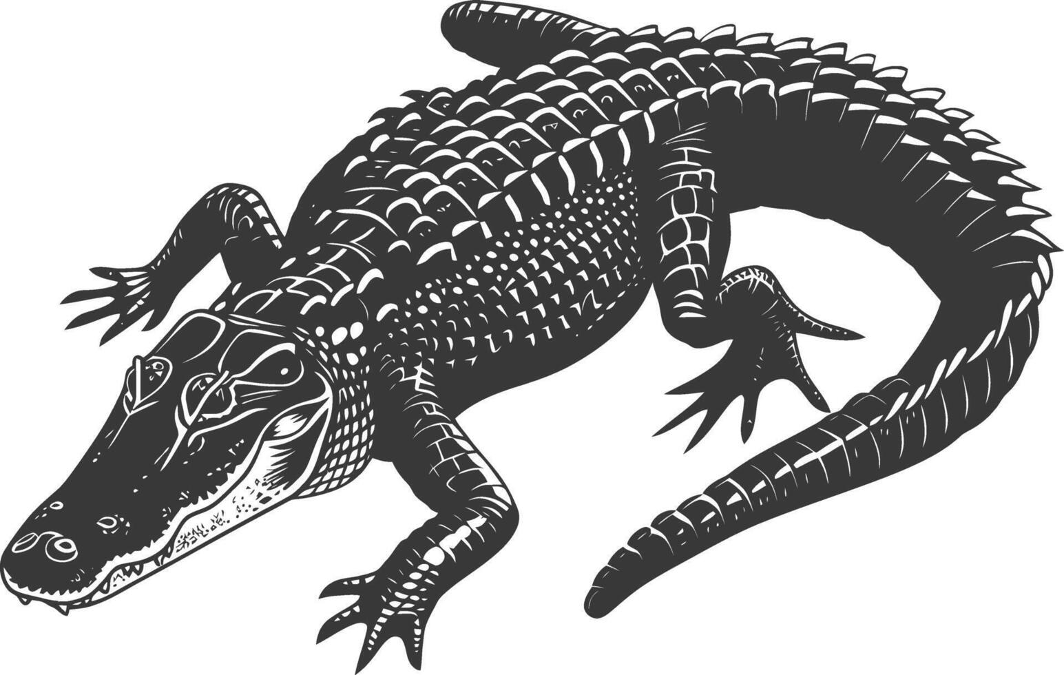 silhouet alligator dier zwart kleur enkel en alleen vol lichaam vector