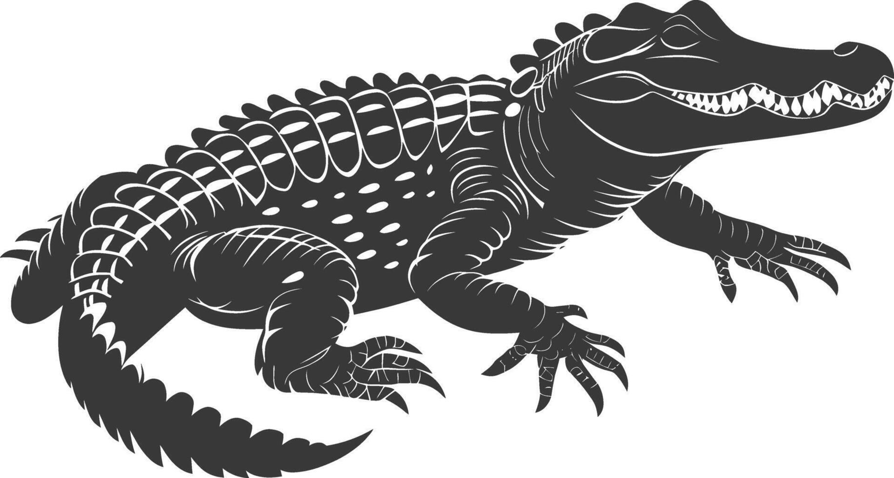 silhouet alligator dier zwart kleur enkel en alleen vol lichaam vector