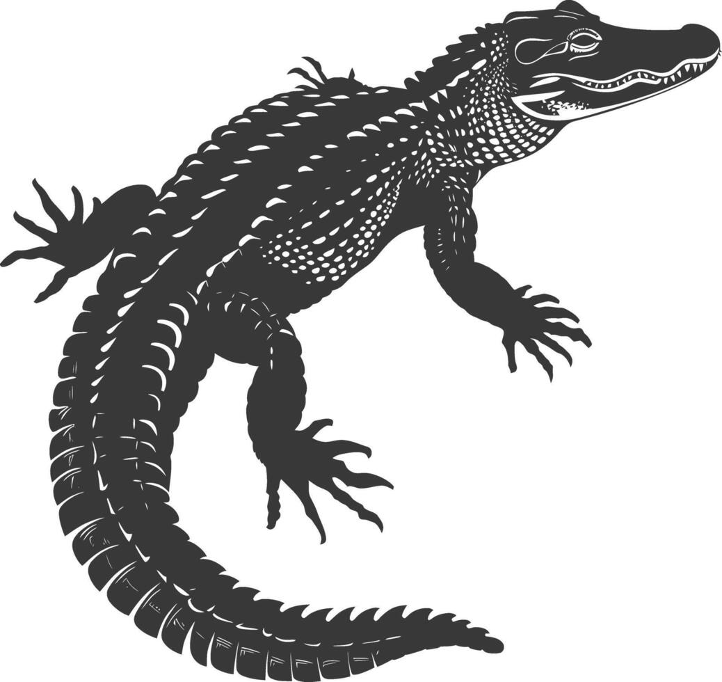 silhouet alligator dier zwart kleur enkel en alleen vol lichaam vector