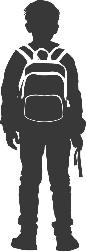 silhouet terug naar school- jongen leerling zwart kleur enkel en alleen vector