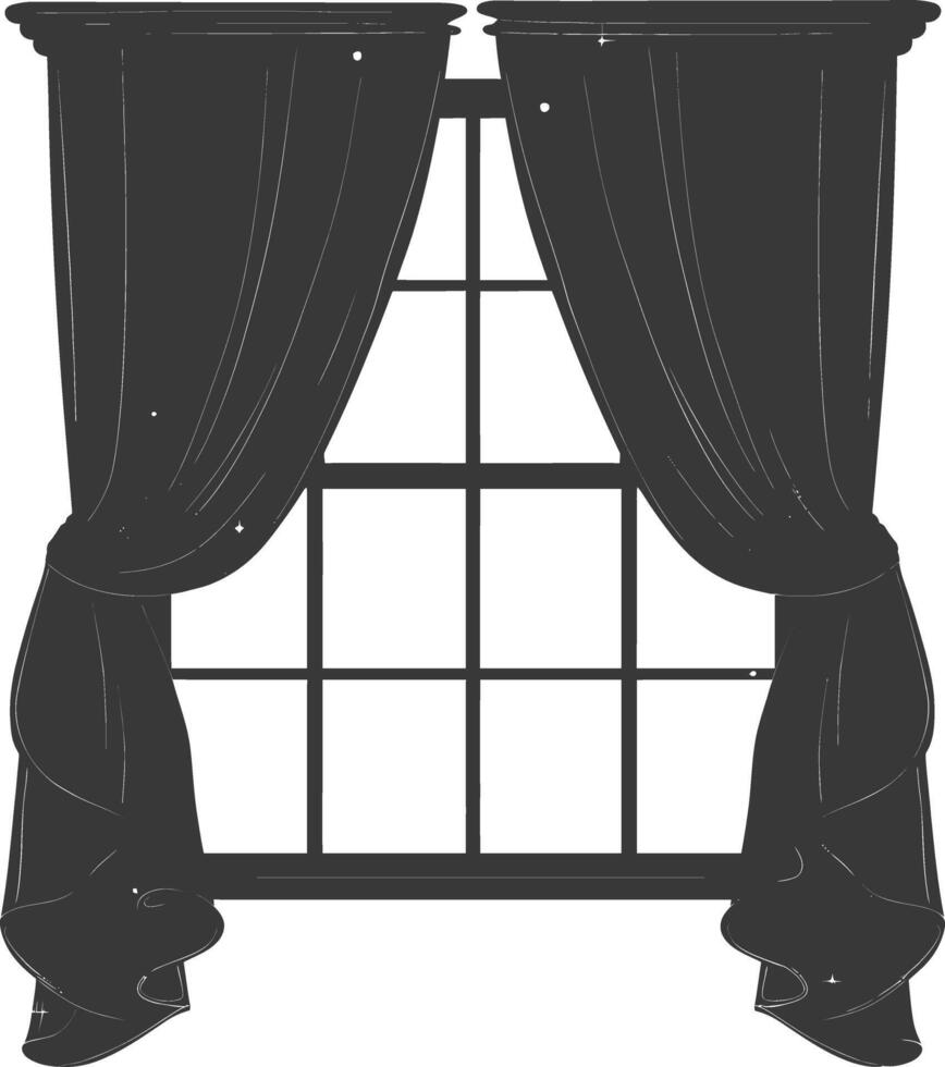 silhouet esthetisch venster met gordijn zwart kleur enkel en alleen vector