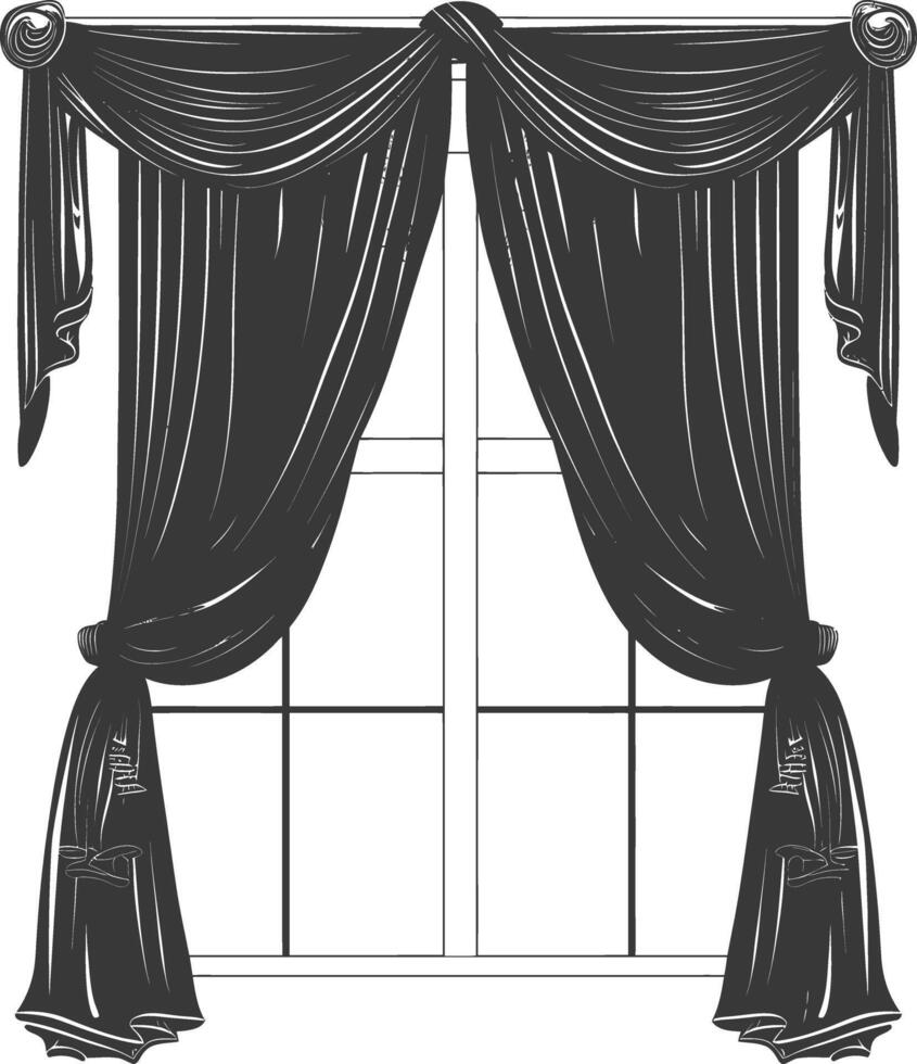 silhouet esthetisch venster met gordijn zwart kleur enkel en alleen vector