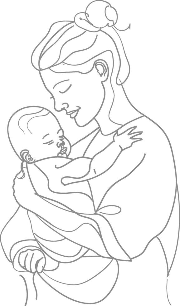 een doorlopend lijn tekening van moeder Holding baby zwart kleur enkel en alleen vector