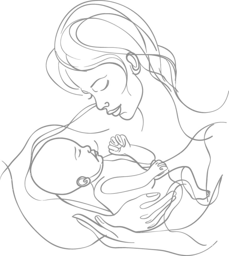 een doorlopend lijn tekening van moeder Holding baby zwart kleur enkel en alleen vector