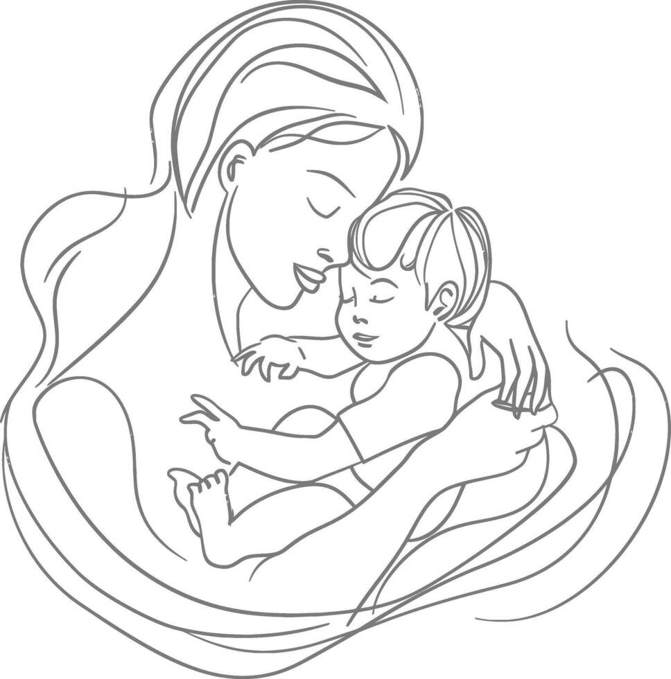 een doorlopend lijn tekening van moeder Holding baby zwart kleur enkel en alleen vector