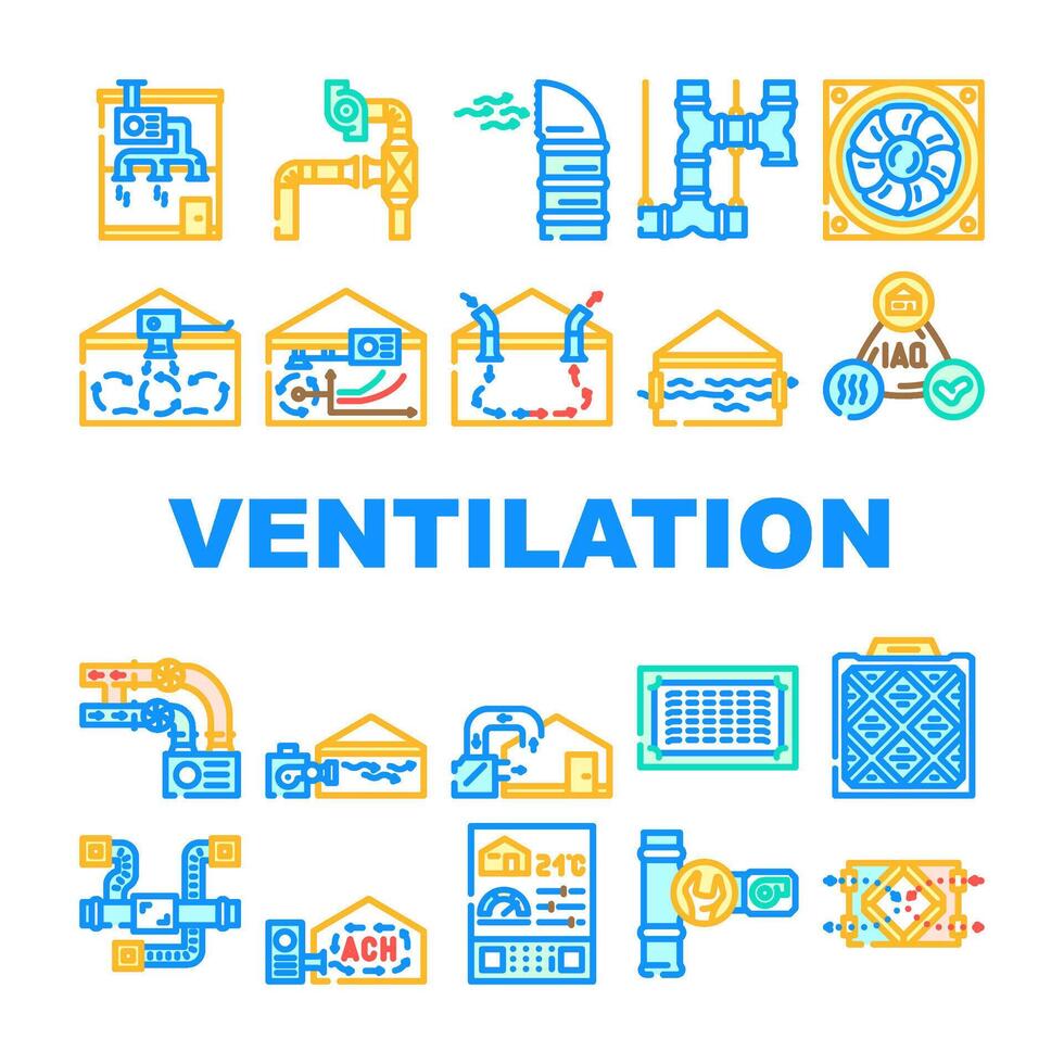 lucht ventilatie verkoudheid wind warmte pictogrammen reeks vector