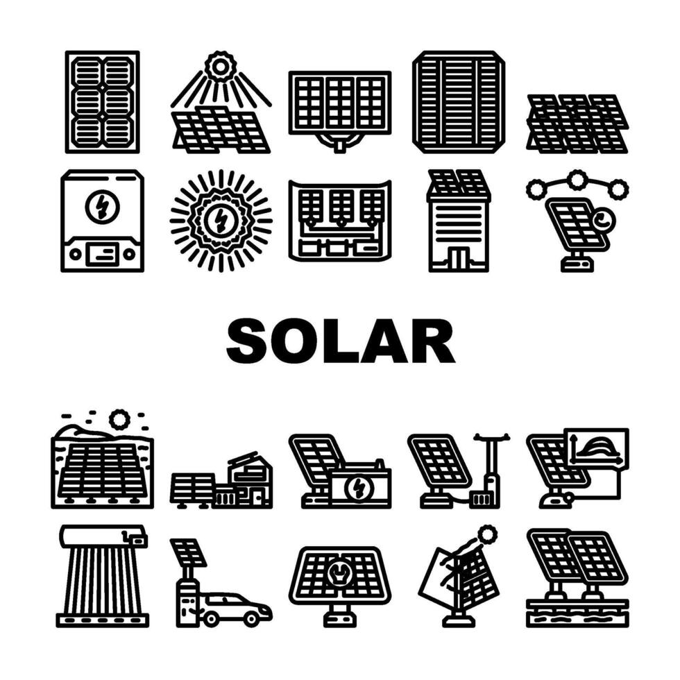 zonne- panelen energie macht zon pictogrammen reeks vector