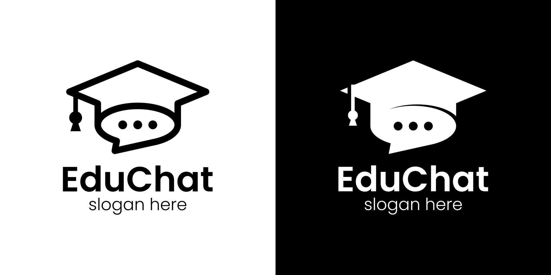 middelbare school, diploma uitreiking pet, campus, onderwijs logo ontwerp sjabloon met babbelen bubbel grafisch ontwerp . symbool, icoon, creatief. vector