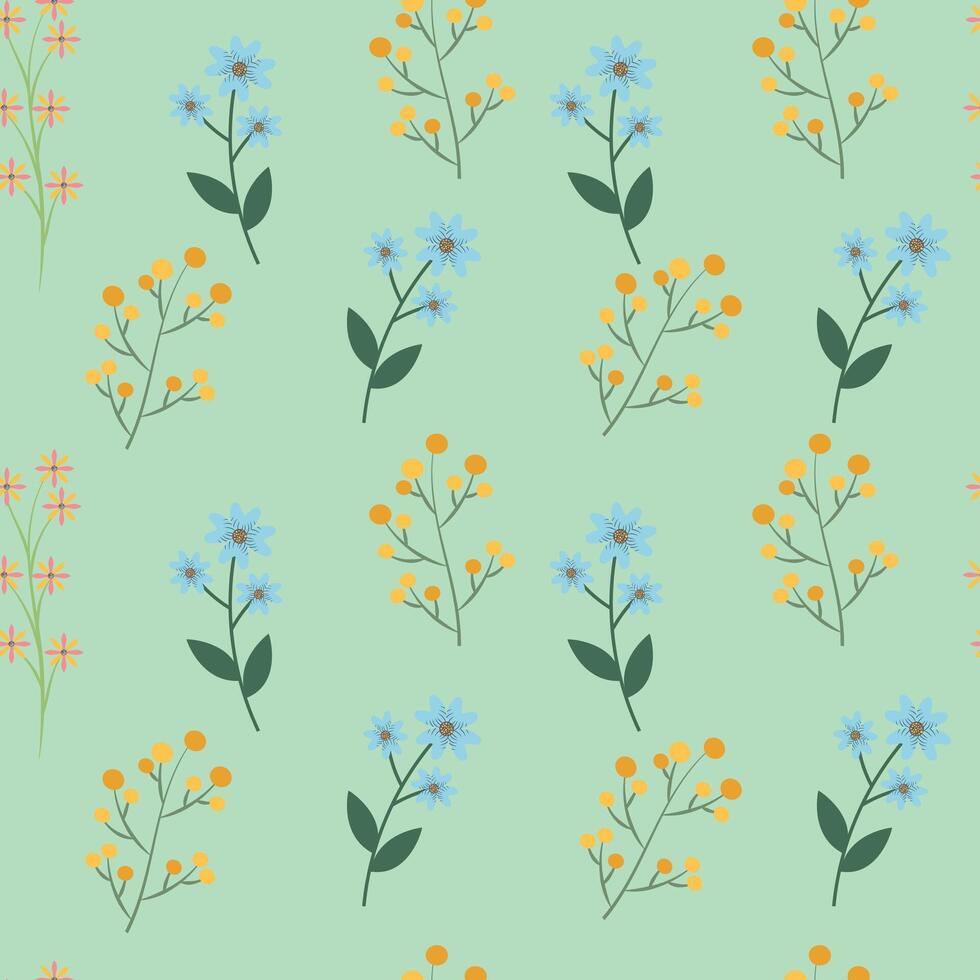 schattig bloemen en bessen naadloos patroon. voorjaar patroon. minimalistisch stijl. behang met bloemen, textiel, omhulsel papier. vector