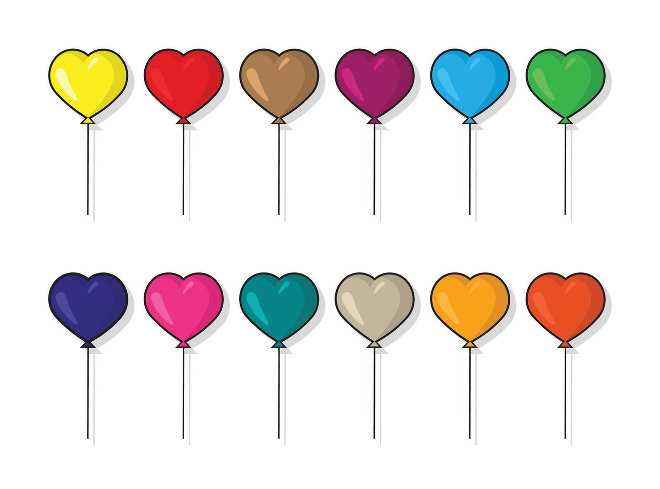 reeks van vlak kleurrijk hart vorm ballonnen in tekenfilm stijl, vliegend ballon met touw geïsoleerd Aan wit achtergrond vector