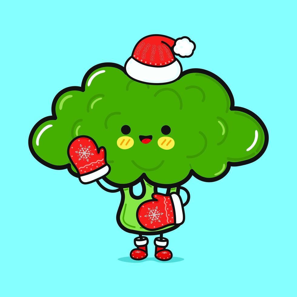grappig glimlachen gelukkig broccoli kerstmis. vlak tekenfilm karakter illustratie icoon ontwerp. geïsoleerd Aan blauw achtergrond vector