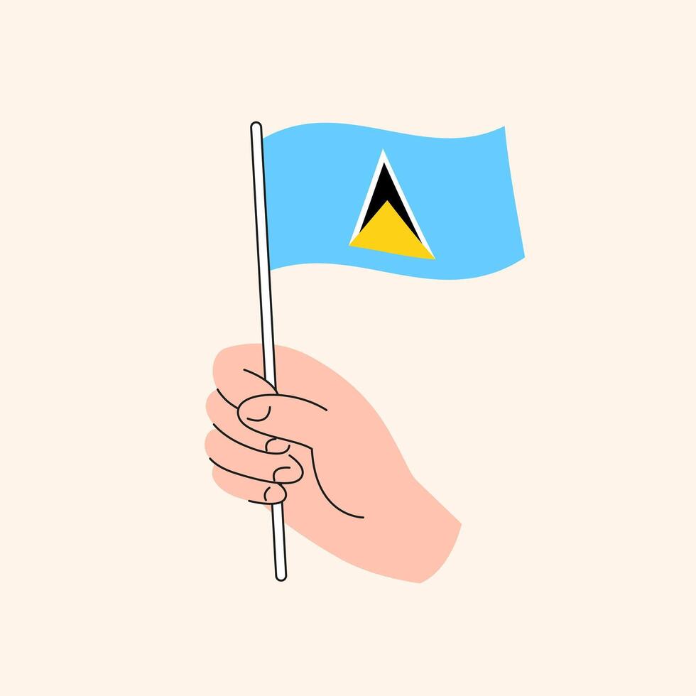 tekenfilm hand- Holding heilige lucianus vlag, gemakkelijk ontwerp. vlag van heilige lucia, Caribisch gebied, concept illustratie, geïsoleerd vlak tekening vector