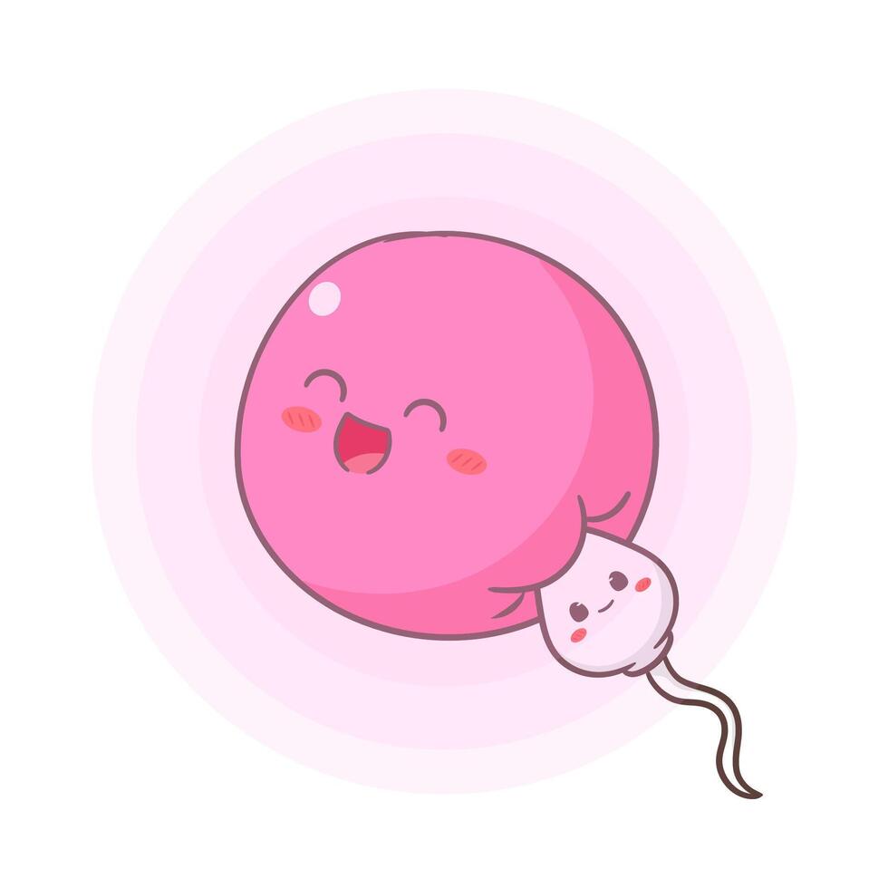 schattig sperma komt binnen de ei cel tekenfilm karakter. Gezondheid concept ontwerp. kunst illustratie vector