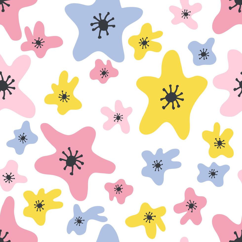 abstract zomer naadloos patroon met groovy bloemen. bloemen afdrukken voor tee, papier, textiel en kleding stof. hand- getrokken illustratie. vector