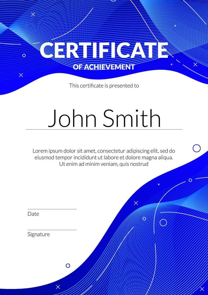 een modern certificaat ontwerp met blauw abstract lijnen. deze elegant sjabloon is geschikt voor divers doeleinden zo net zo onderscheidingen, diploma uitreiking, of zakelijke herkenning. vector