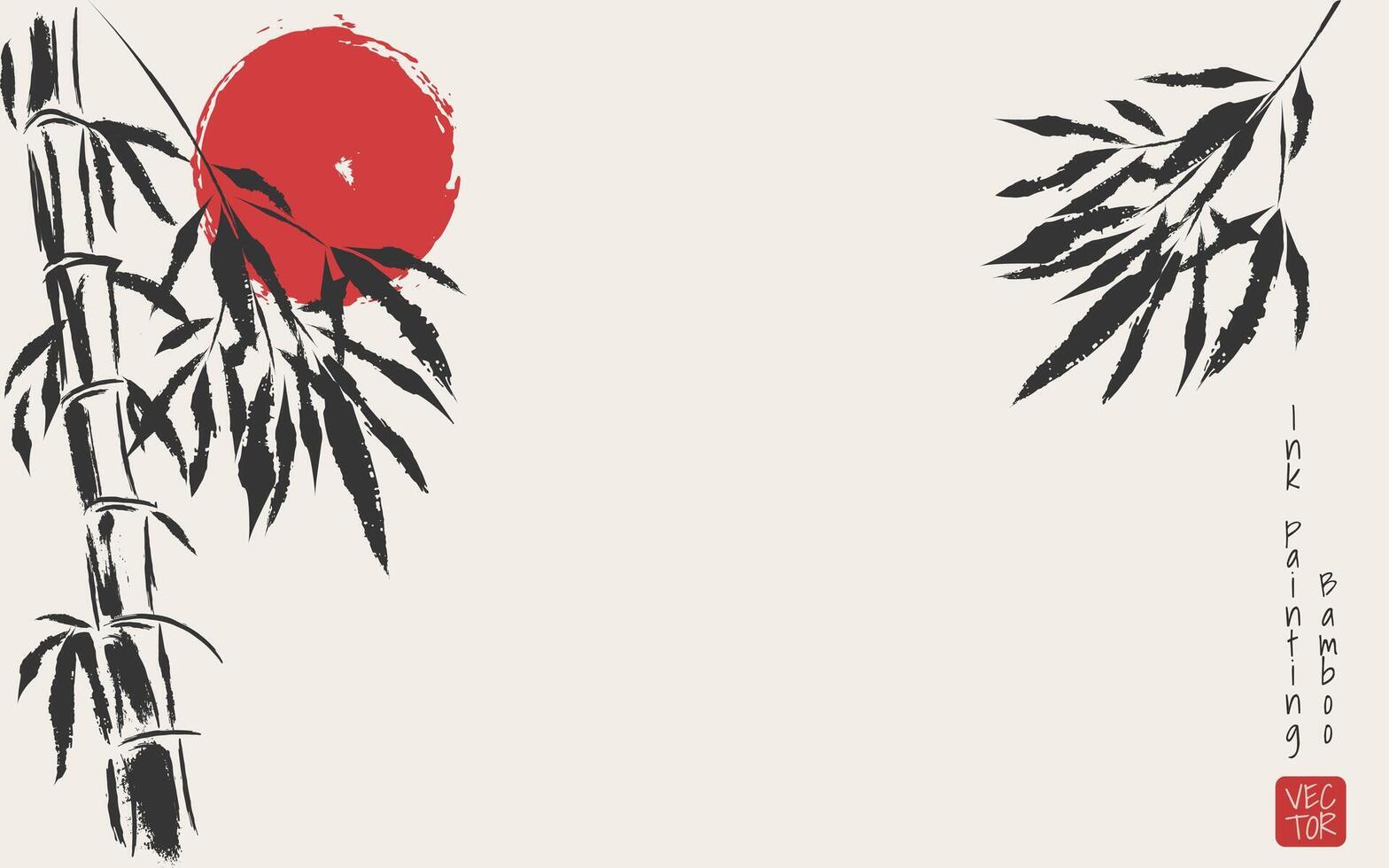 een inkt illustratie van bamboe tegen een stijgende lijn zon, Japans en Chinese esthetiek. kunst voor decoratie. schilderij van schoonheid van natuur, perfect voor spa en welzijn ontwerpen. vector