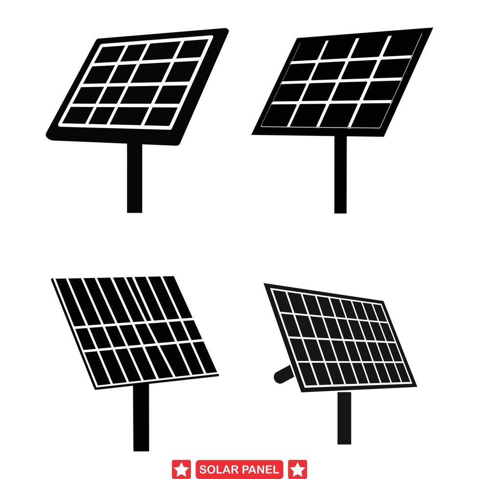 zonne- panelen in silhouet geassorteerd grafiek illustreren zonne- energie gebruik en klimaat verandering verzachting vector