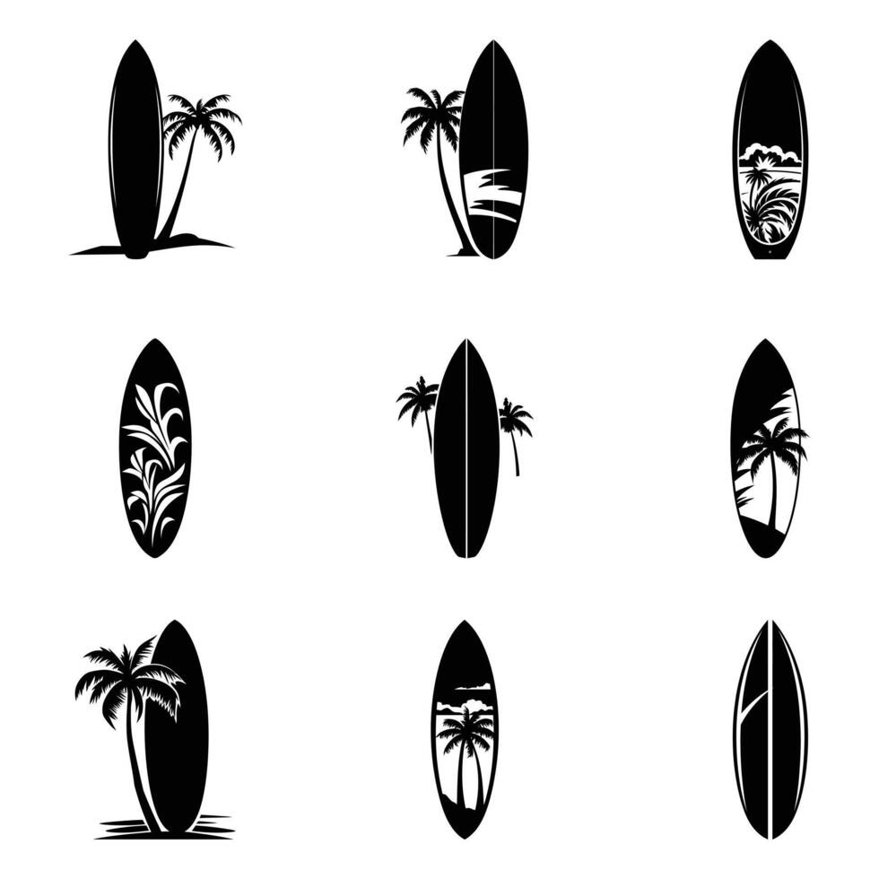 surfen s omhoog verzameling omhelzing de oceaan geest met verschillend surfboard ontwerpen vector