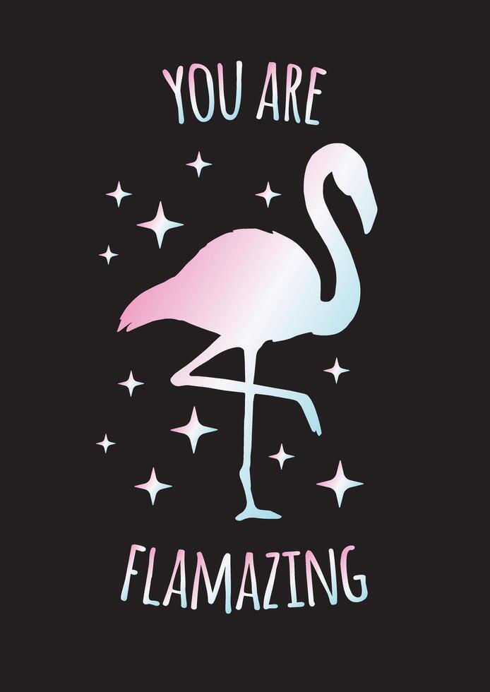 inspirerend citaat en hand- getrokken flamingo vector