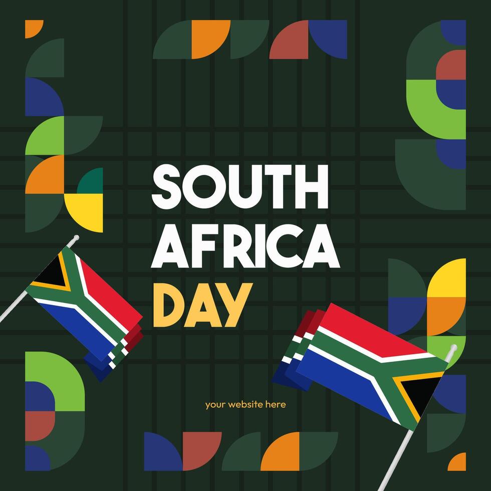 zuiden Afrika nationaal onafhankelijkheid dag plein spandoek. modern meetkundig abstract achtergrond in kleurrijk stijl voor zuiden Afrika dag. zuiden Afrika onafhankelijkheid groet kaart Hoes met land vlag. vector