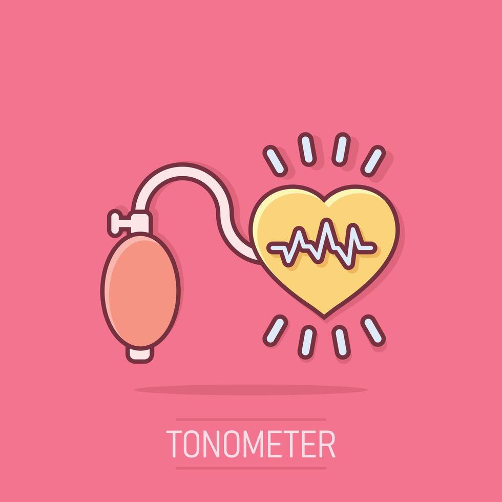 arterieel bloed druk icoon in grappig stijl. hartslag toezicht houden op tekenfilm illustratie Aan geïsoleerd achtergrond. pulse diagnose plons effect teken bedrijf concept. vector