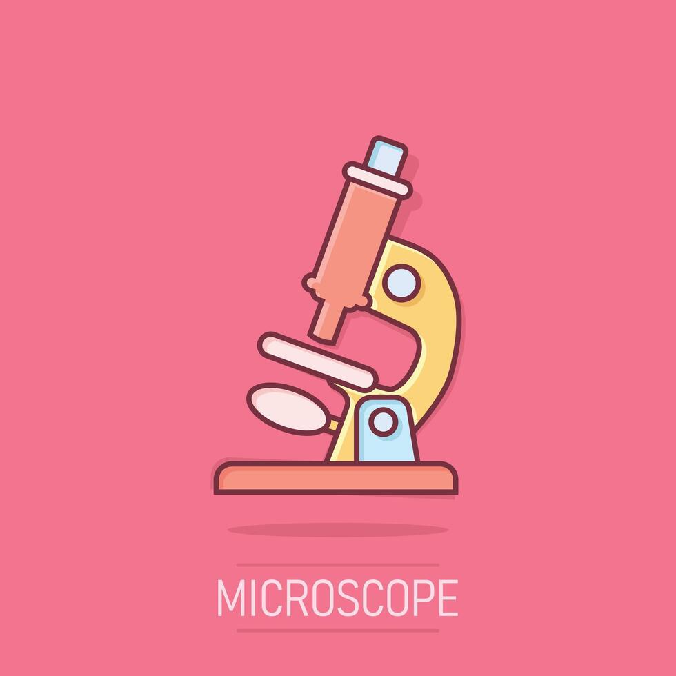 microscoop icoon in grappig stijl. laboratorium vergrootglas tekenfilm illustratie Aan geïsoleerd achtergrond. biologie instrument plons effect teken bedrijf concept. vector