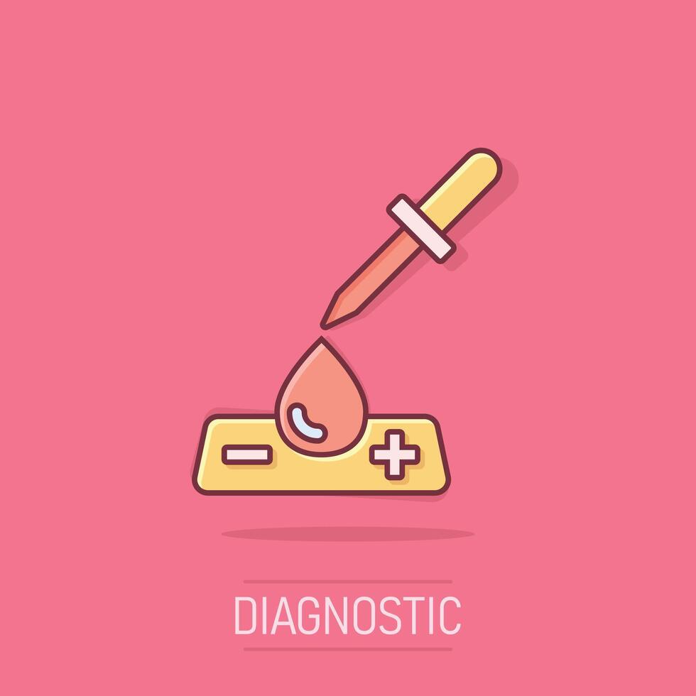 coronavirus test icoon in grappig stijl. covid-19 tekenfilm illustratie Aan geïsoleerd achtergrond. medisch diagnostisch plons effect teken bedrijf concept. vector