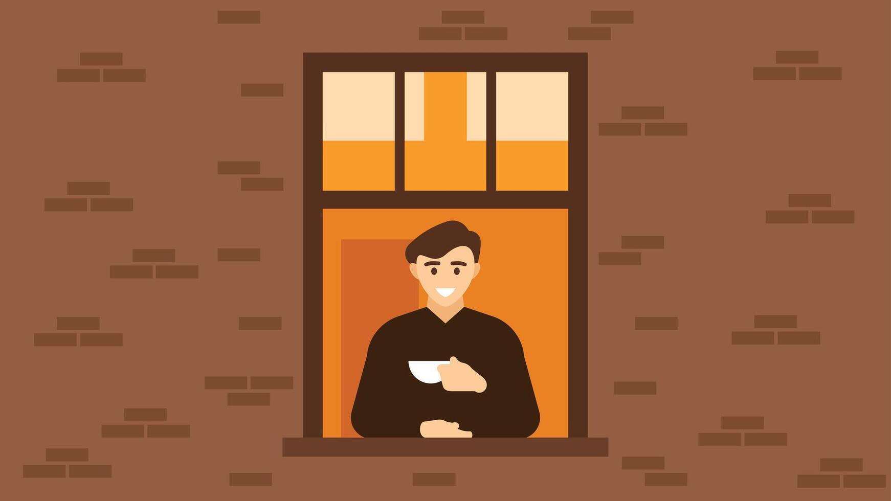 persoon drankjes thee in een venster in zijn appartement illustratie vector