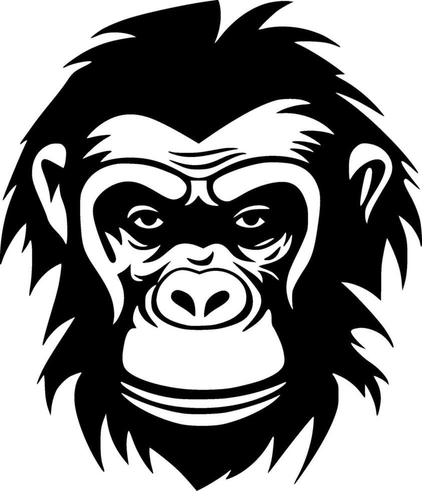 chimpansee - zwart en wit geïsoleerd icoon - illustratie vector