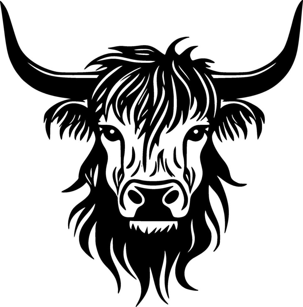 hoogland koe - zwart en wit geïsoleerd icoon - illustratie vector