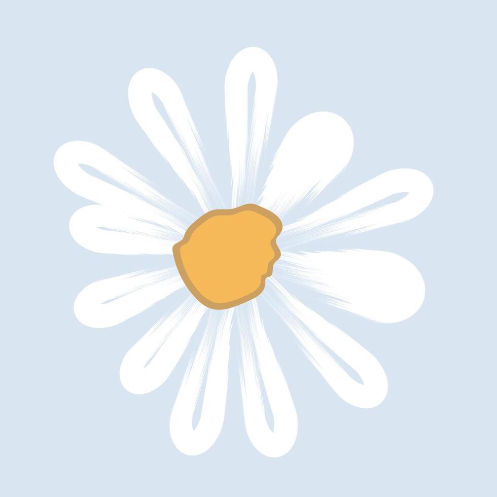 een mooi madeliefje bloem, weide en hand- getrokken madeliefje bloem Aan blauw achtergronden illustratie vector