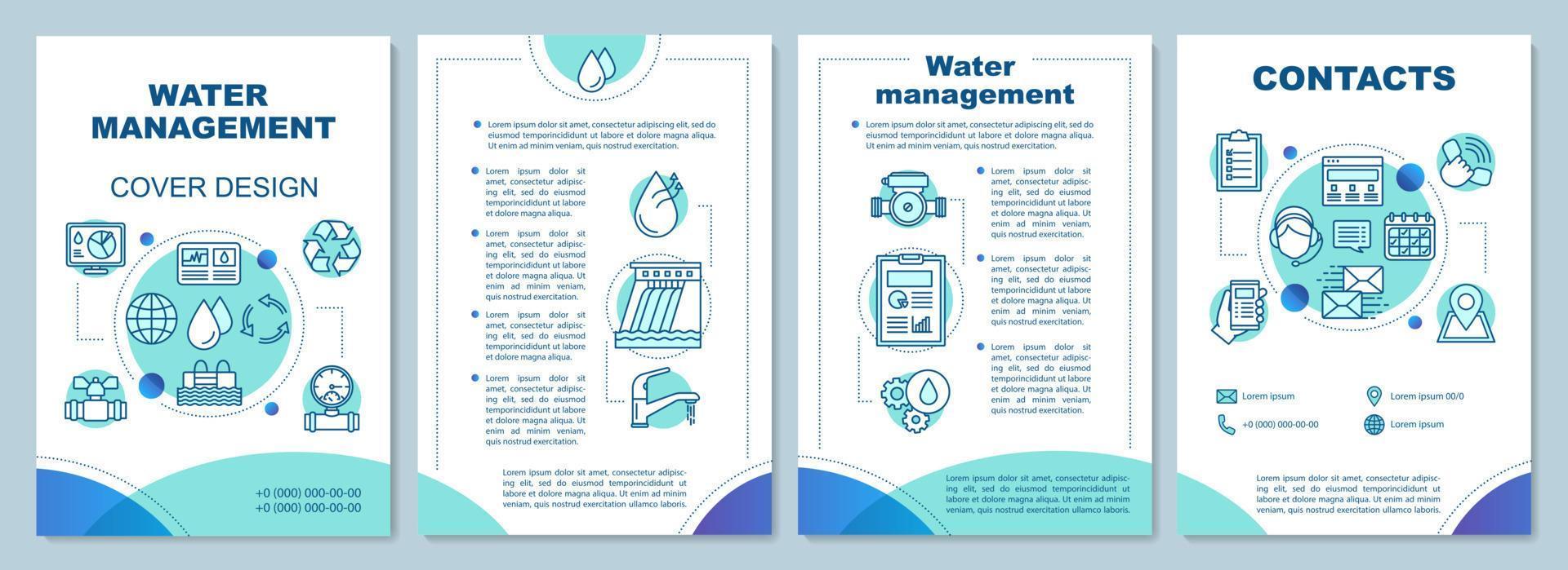 water resource management brochure sjabloon lay-out. flyer, boekje, folder print ontwerp. water voorraad. waterkracht. vectorpaginalay-outs voor tijdschriften, jaarverslagen, reclameposters vector
