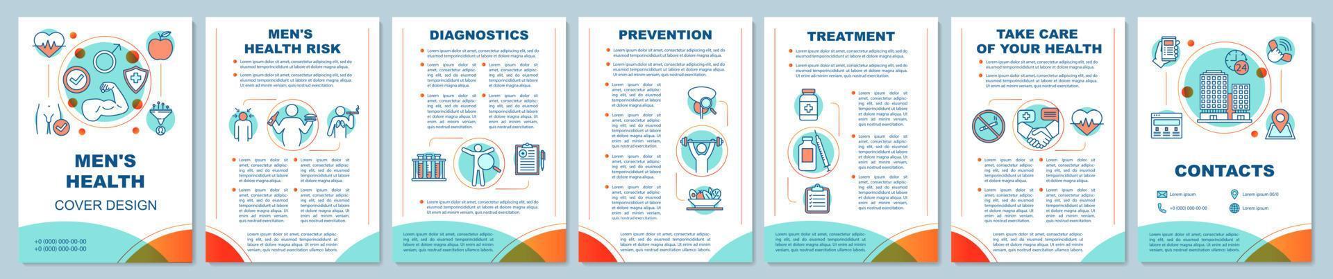 lay-out van de sjabloonlay-out van de gezondheidsbrochure voor mannen. mannelijke gezondheidsrisicofactoren. gezonde levensstijl. flyer, boekje, folder print ontwerp. vectorpaginalay-outs voor tijdschriften, jaarverslagen, reclameposters vector