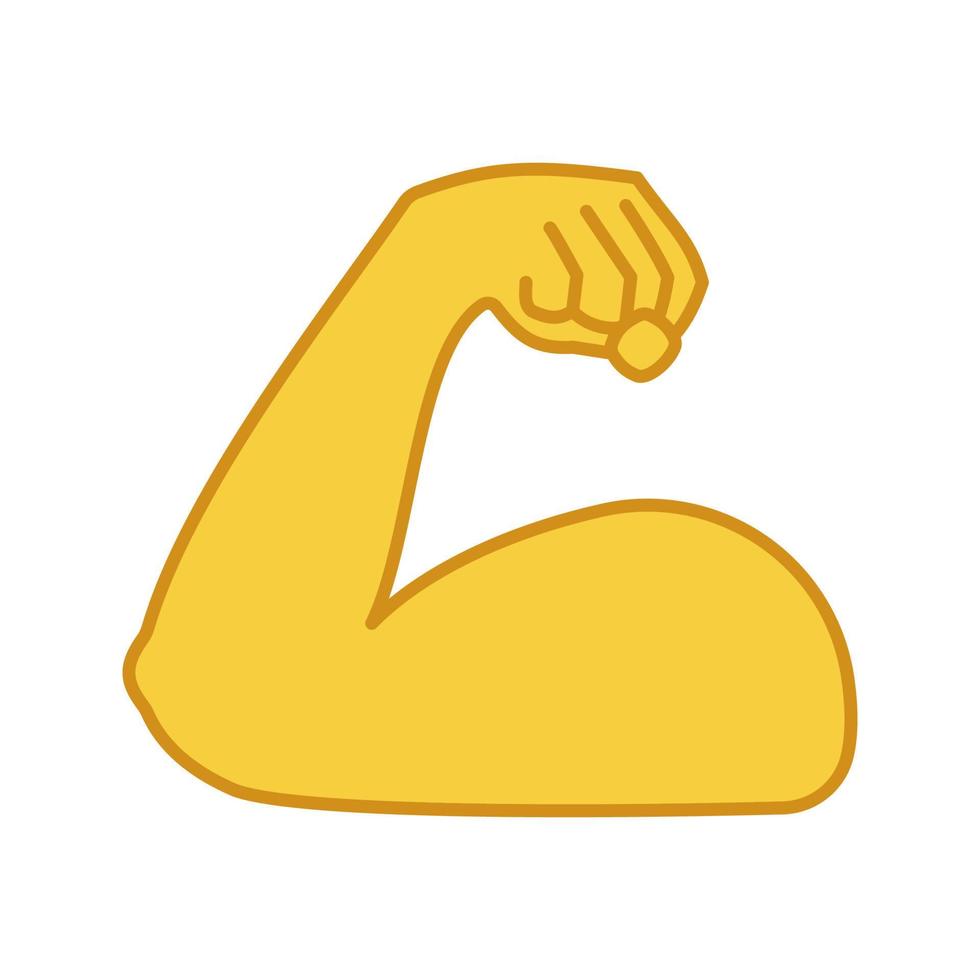 gebogen biceps kleur icoon. sterke emoji. spier. bodybuilding, training. man's arm, onderarm. geïsoleerde vectorillustratie vector