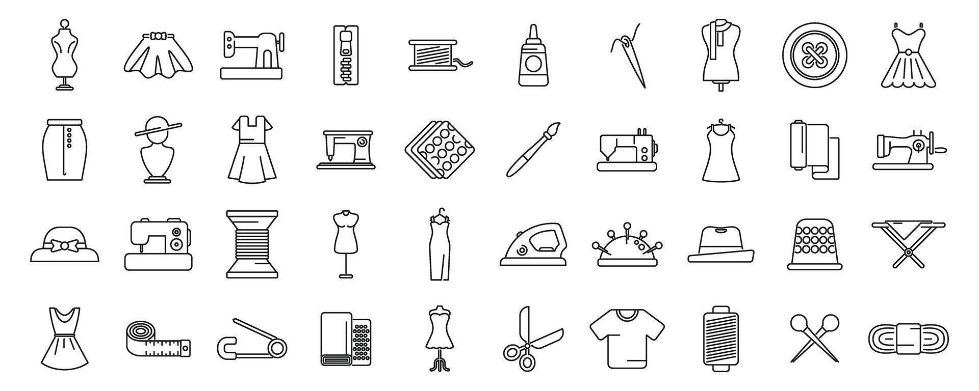 mode werkplaats pictogrammen reeks schets . naaien fabriek vector